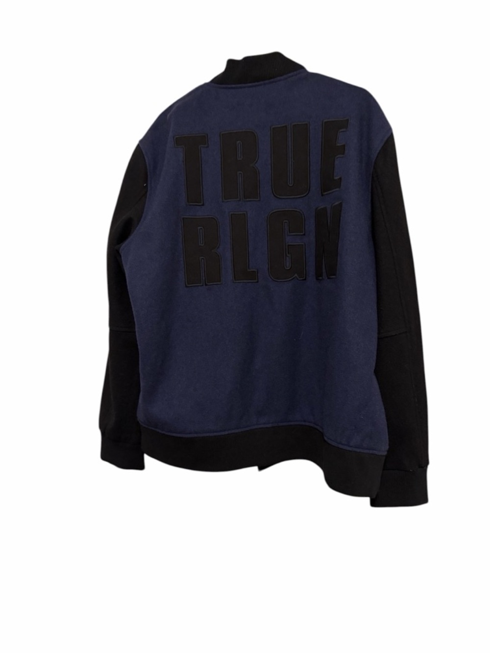 True Religion Navy and Black Bomber Varsity Jacket